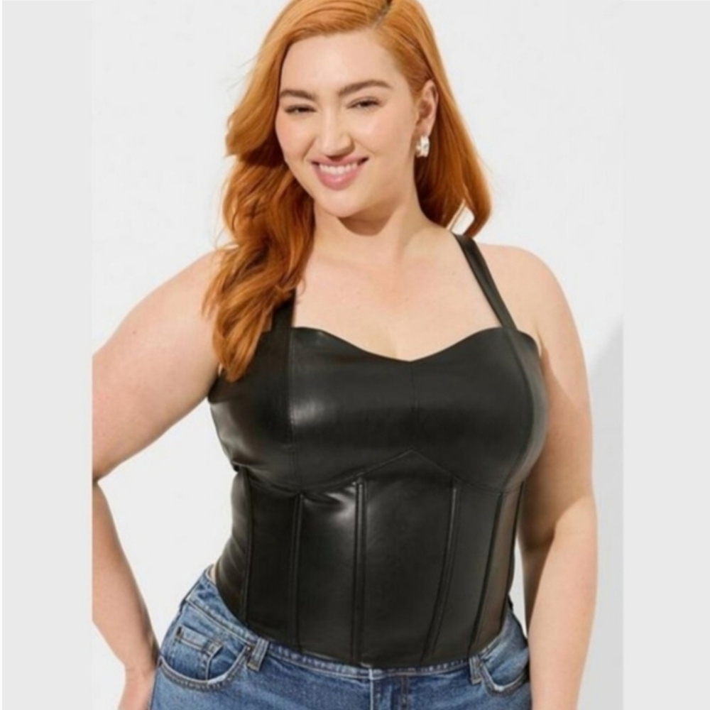 Black Faux Leather Corset Top. Size 00